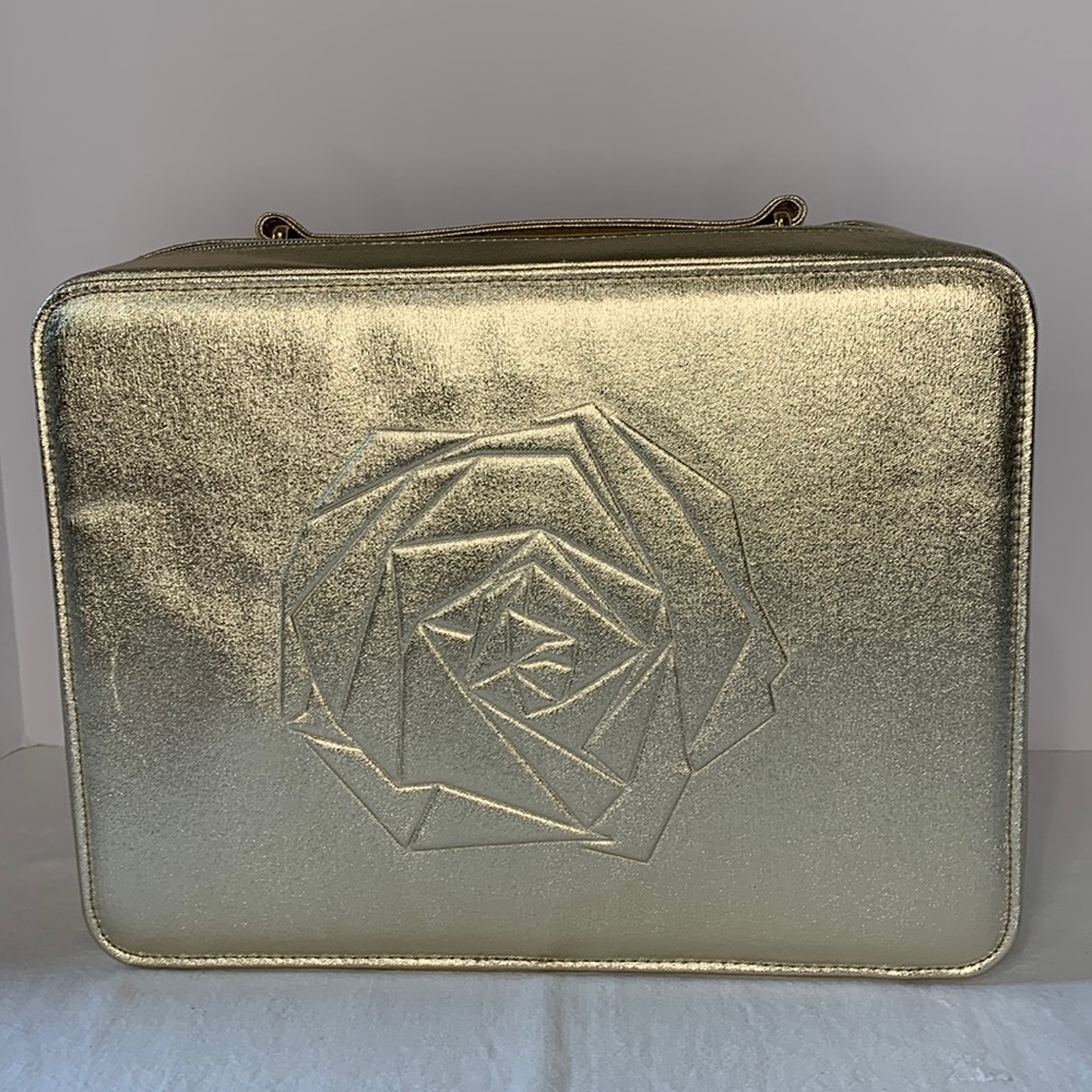 Lancôme Cosmetic Makeup Bag Case Metallic Gold Flower
